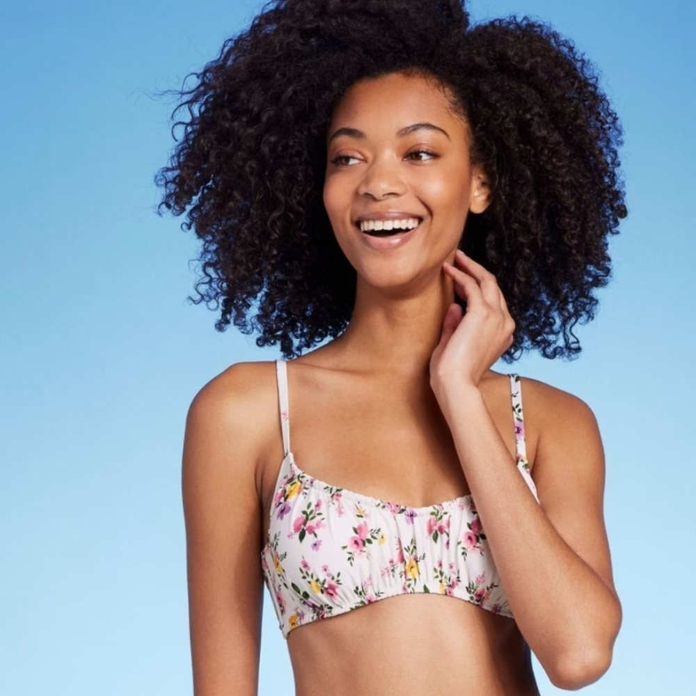 Women's Ruched Underwire Bikini Top Shade & Shore Multi Ditsy Floral Print 38DD